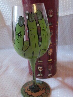 Santa Barbara Lolita Halloween 'THE WITCH IS BACK' Hand Painted Wine Glass & Box